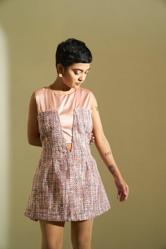 Aneed Satin Tweed Dress petiteish