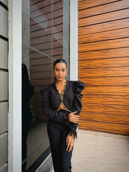 Black Front Open Jacket petiteish