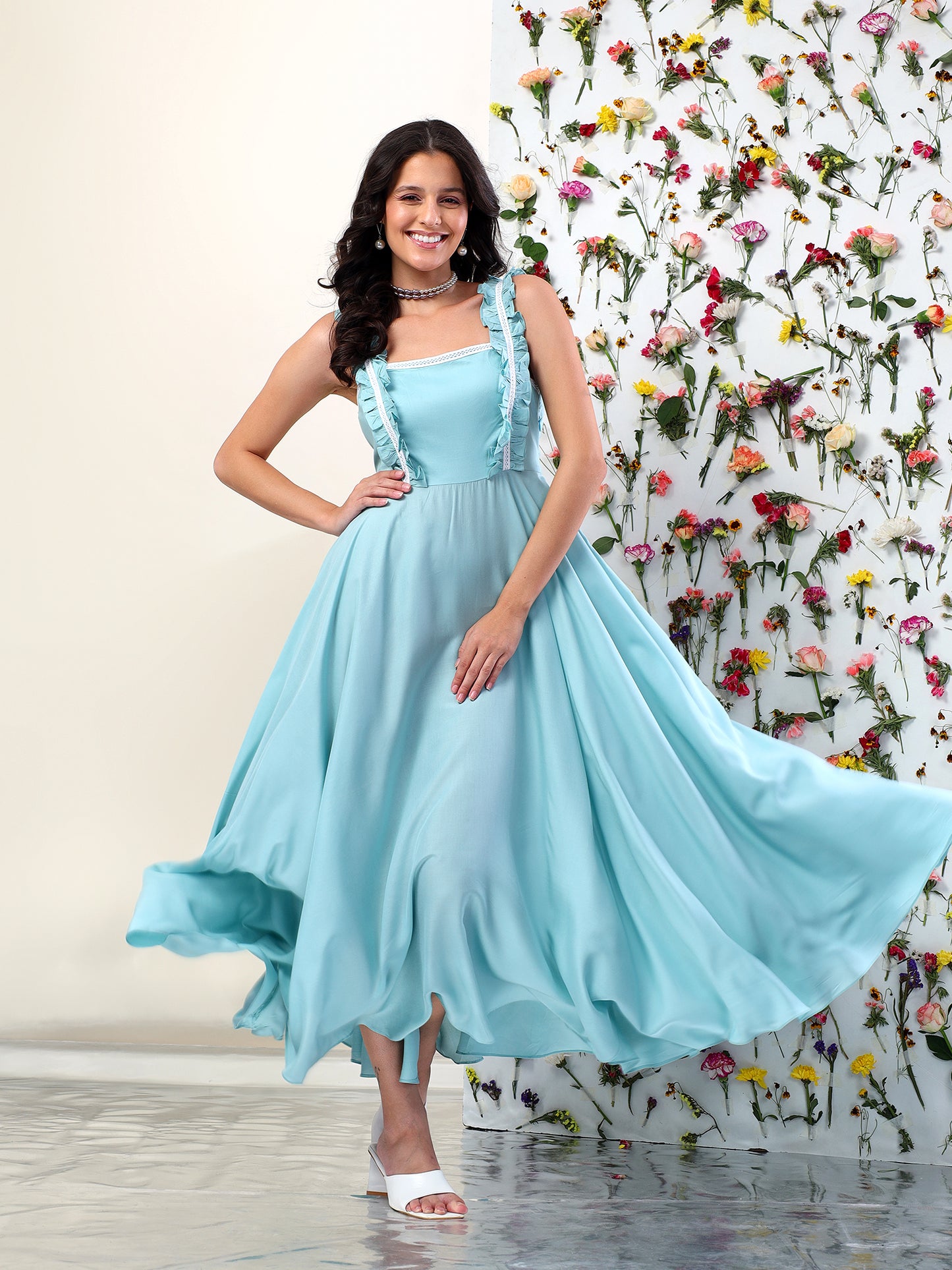 Seafoam Whispers Ruffle Midi Dress